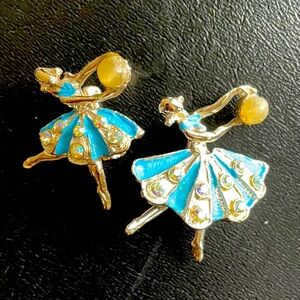 Vintage 60s Blue Ballerina pins with rhinestones and pearls. No missing stones.